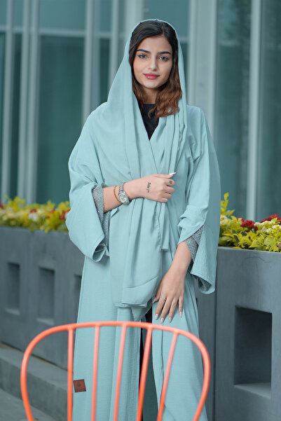 Hasnaa Abaya عباية زاهية فيروزي كلاسيك مع تدخيلات دانتيل ع الكم