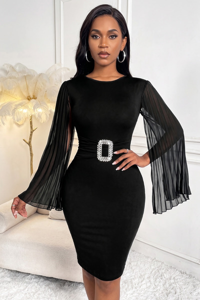 Modayakamoz Νέα σεζόν Γυναικείο κοντό φόρεμα με καμπάνα μανίκια, στρογγυλή λα...