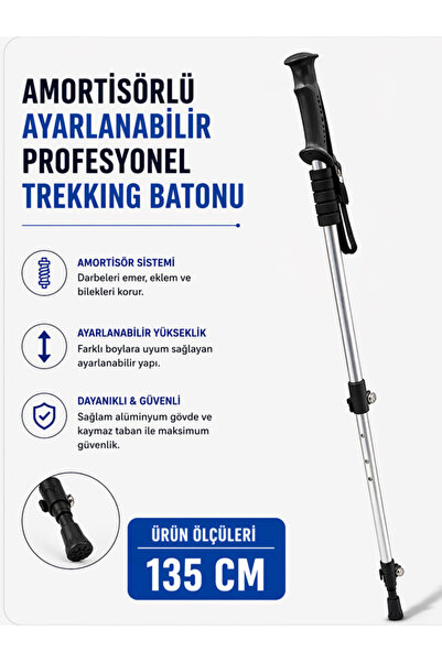 moryconcept Amortisörlü Ayarlanabilir Profesyonel Trekking Batonu 135 Cm Kaym...
