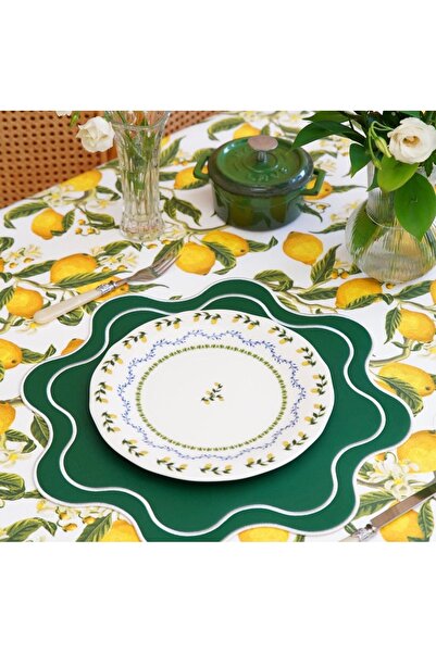 Diva Home Yeşil Deri Amerikan Servis 35 x 35 cm – Dalgalı Tasarım, Leke Tutma...