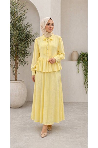 asyadabutik Γυναικείο Σετ Δύο Τεμαχίων από Ύφασμα Ζακάρ με Πλισέ Πουκάμισο κα...