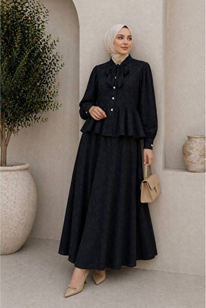 asyadabutik Γυναικείο Σετ Δύο Τεμαχίων από Ύφασμα Ζακάρ με Πλισέ Πουκάμισο κα...