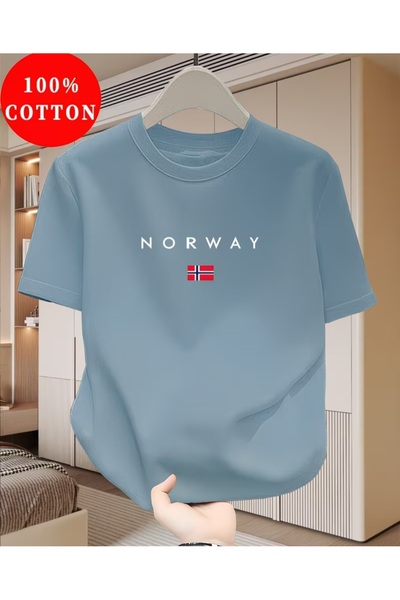ORVIO Group Tricou bărbătesc din bumbac – Design elegant cu imprimeu Norvegia...