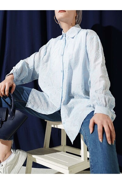 Lavanta Tekstil Πουκάμισο με λεπτομέρεια κεντήματος λουλουδιών