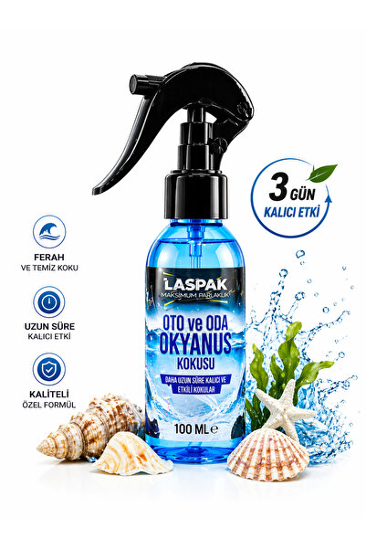 Oto ve Oda Kokusu Okyanus 100 ML – 3 Gün Kalıcı Etki, Ferah ve Temiz Koku, Sprey Araç Kokusu