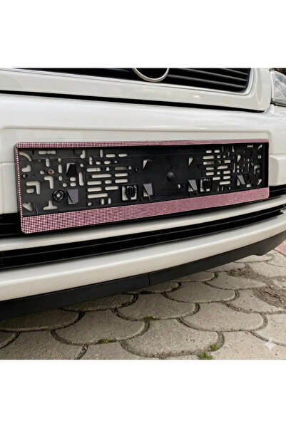 QUEEN GARAGE Taşlı Oto Plakalık Pembe Universal Plaka Çerçevesi 2 Adet