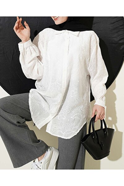 Lavanta Tekstil Πουκάμισο με λεπτομέρεια κεντήματος λουλουδιών