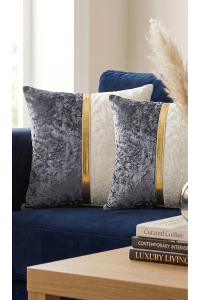 DAHABELLA LUXE HOME Set of 2 Luxury Premium Gold Striped Double Color Velvet ...