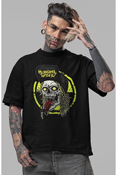 SEVBANO Tricou oversize unisex cu imprimeu frontal Municipal Waste Rock Metal...