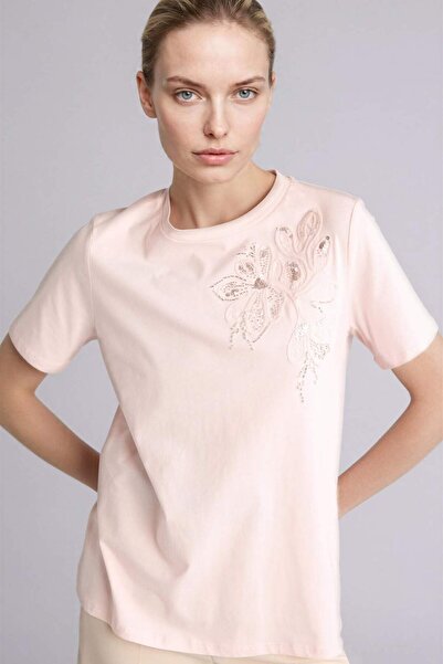 DeFacto Μπλουζάκι με κοντό μανίκι από χτενισμένο βαμβάκι με στάμπα και κέντημ...