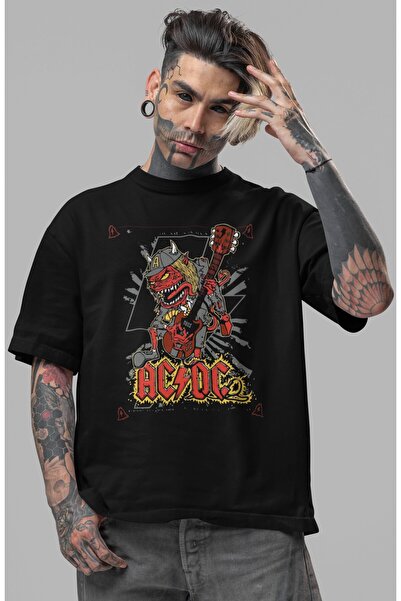 SEVBANO AC DC Ροκ Μέταλ Μουσικό Συγκρότημα Μπλουζάκι Unisex Oversize με Προεκ...