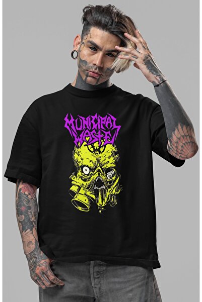 SEVBANO Tricou oversize unisex cu imprimeu frontal Municipal Waste Rock Metal...