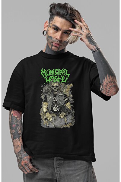 SEVBANO Tricou oversize unisex cu imprimeu frontal Municipal Waste Rock Metal...