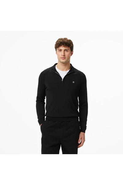 HUGO Logolu Regular Fit Yarım Fermuarlı Dik Yaka Kazak Erkek KAZAK 50543786 001