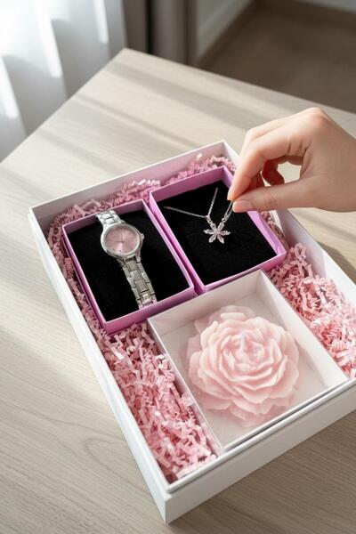 Perry Accesories 1 adet saat ,1 adet kararmaz çelik lotus kolye ve lotus mum ...