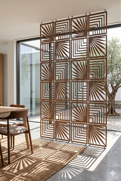 WOODDOOM Lazer Kesim Paravan, Ahşap Separatör, Oda 4'lü Panel Levha Model02 40 x 40 cm
