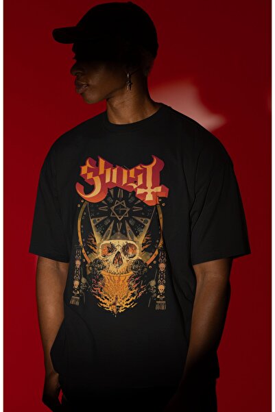 SEVBANO Tricou oversize unisex cu imprimeu frontal Ghost Rock Metal Music Band