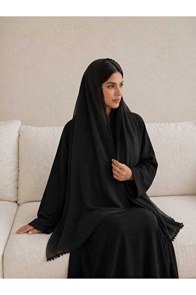 Veil Designer Turkish Scarf with Hand Embroidery on Three Sides Using Japanes...