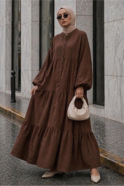 TRENDTESETTÜR KADIN KAHVE MÜSLİN SALAŞ ELBİSE T 1601