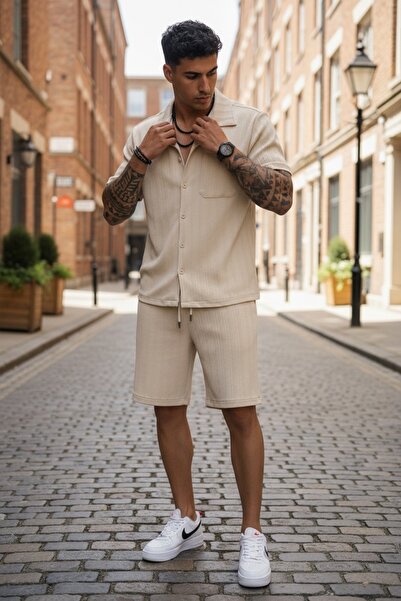 dehaine Ανδρικό καλοκαιρινό σετ, πουκάμισο + σορτς, ανδρική φόρμα 3179