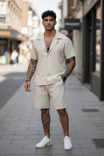 dehaine Ανδρικό καλοκαιρινό σετ, πουκάμισο + σορτς, ανδρική φόρμα 3173