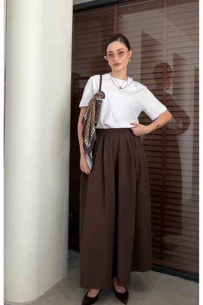 Mzr Collection KADIN UZUN PLİSELİ MAXİ BOY POPLİN ETEK