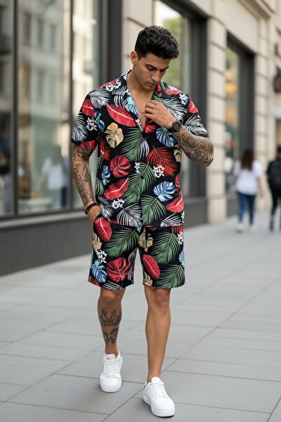 dehaine Ανδρικό καλοκαιρινό σετ, πουκάμισο + σορτς, ανδρική φόρμα 975