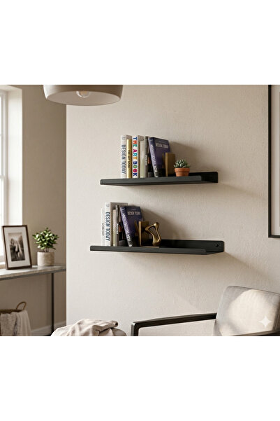 Plasfire Modern 2'li Metal U-Raf Seti - Siyah Dekoratif Duvar Rafı (30cm & 35cm)