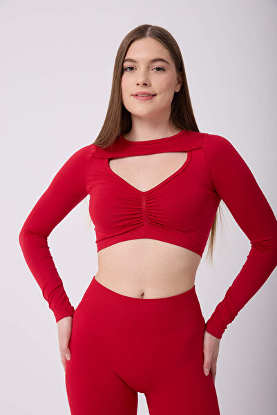 FOREVER MORE Kadın Uzun Kollu Göğsü Açık Dikişsiz Crop Top