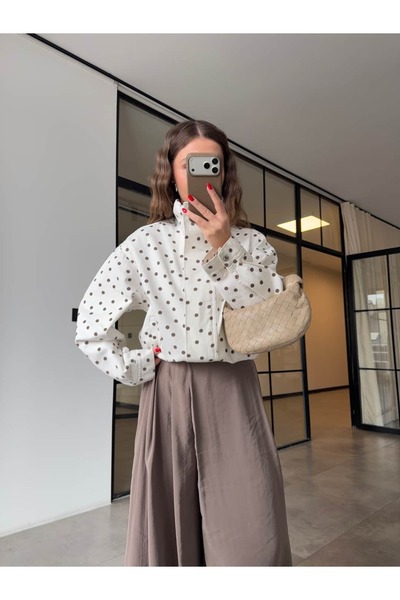 BB Bensu Buyruk Μπουφάν μπόμπερ με όρθιο γιακά και πουά, καφέ χρώμα