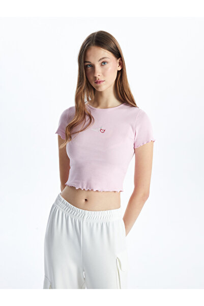 LC Waikiki Crop top de damă brodat cu guler rotund