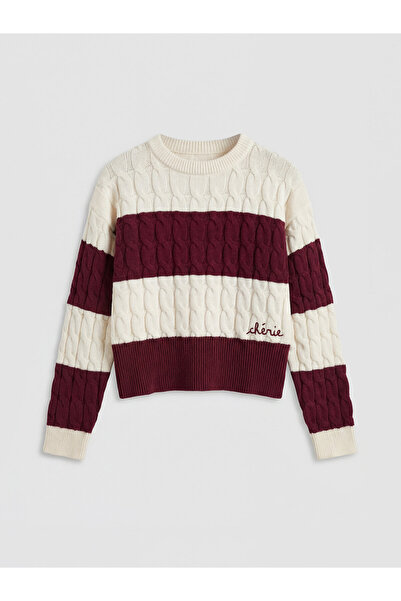LC Waikiki Pulover tricotat pentru fete, cu guler rotund și broderie