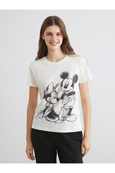 LC Waikiki Tricou de damă cu guler rotund, licențiat Mickey și Minnie Mouse