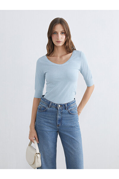 LC Waikiki Tricou de damă cu decolteu în V și dungi