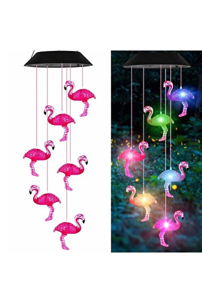 JML1 Lampă solară LED de 63 cm cu clopoței de vânt, Model cu 8 flamingo roz, ...