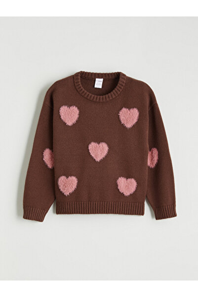 LC Waikiki Heart Patterned Girls' Tricot Sweater