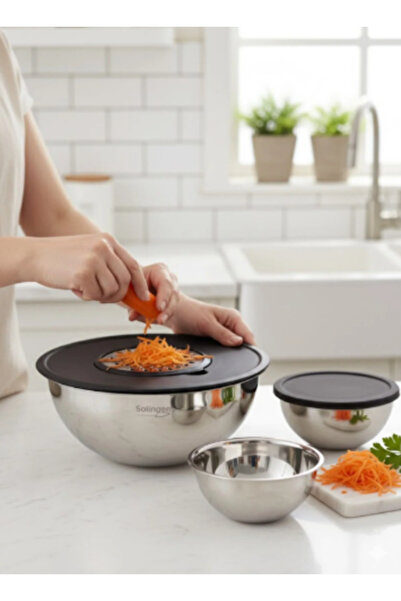 prokitchen وعاء خلط من الستانلس ستيل من سولينجن مع مبشرة، 9 قطع، وعاء خلط للت...
