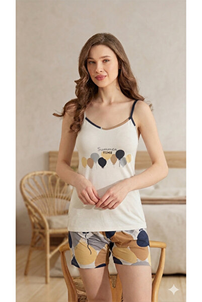 PİJALİNA Βαμβακερό Σετ Σορτς με Στάμπα Μπαλόνι και Τιράντες