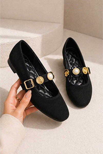 Slipcat Γυναικεία παπούτσια μπαλαρίνας με βελούδινη χρυσή αγκράφα για το γραφ...