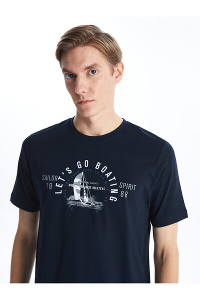 LC Waikiki Tricou bărbătesc din bumbac pieptănat, imprimat, cu guler rotund ș...