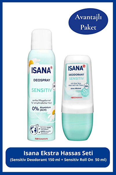 ISANA Ekstra Hassas Seti: Sensitiv Deodorant 150 ml + Sensitiv Roll On 50 ml