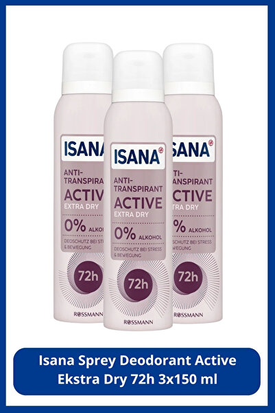 ISANA Sprey Deodorant Active Ekstra Dry 72h 3x150 ml