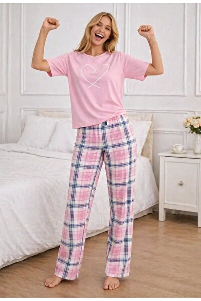 Cool & Sexy Γυναικείο Σετ Μακριές Πιτζάμες με Σχέδιο Καρδιές – Ροζ Μπλουζάκι ...