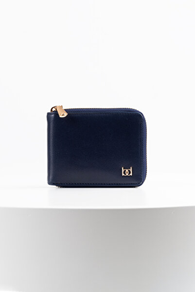 BAYDERİ Westi Leather Horizontal Zipper Wallet Navy Blue