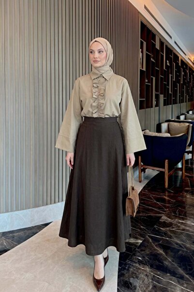 Salih Çelebi Φούστα με σχέδιο σε στρώσεις Y0131 - ACI KAHVE