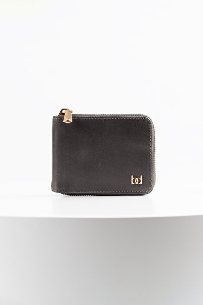 BAYDERİ Westi Leather Horizontal Zipper Wallet Crazy Gray