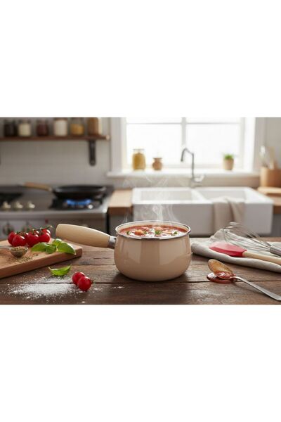 Elista Enamel 14 cm Curved Wooden Handle Sauce Bowl Colorful Beige