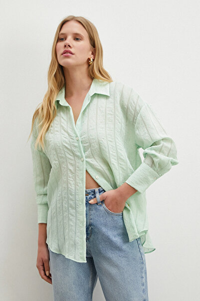 Never more Διαφανές Ριγέ Πουκάμισο Μέντα