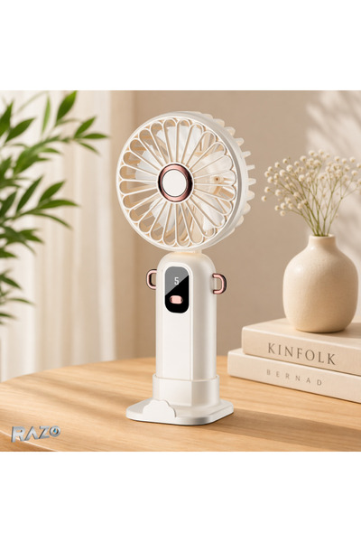 Razo Mini portable fan with phone holder, USB rechargeable, 5 speeds, Efficie...