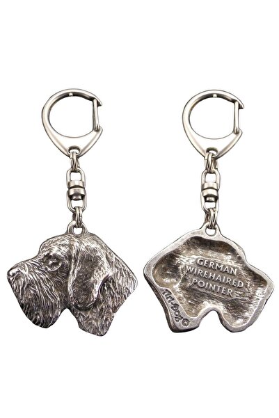 Art - Dog German Wirehaired Pointer - Silver-plated key ring with a dog in a ...